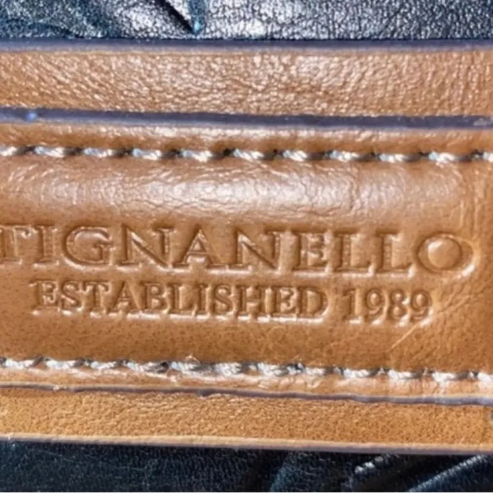 Tignanello Black Leather Brown Palm Leaf Embossed Hobo Purse Tote New No Tags